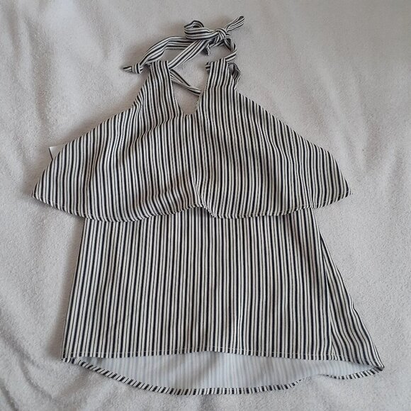 Thieves Like Us Nordstrom Women's XS Black Cream Pinstripe Halter Top - Picture 10 of 12